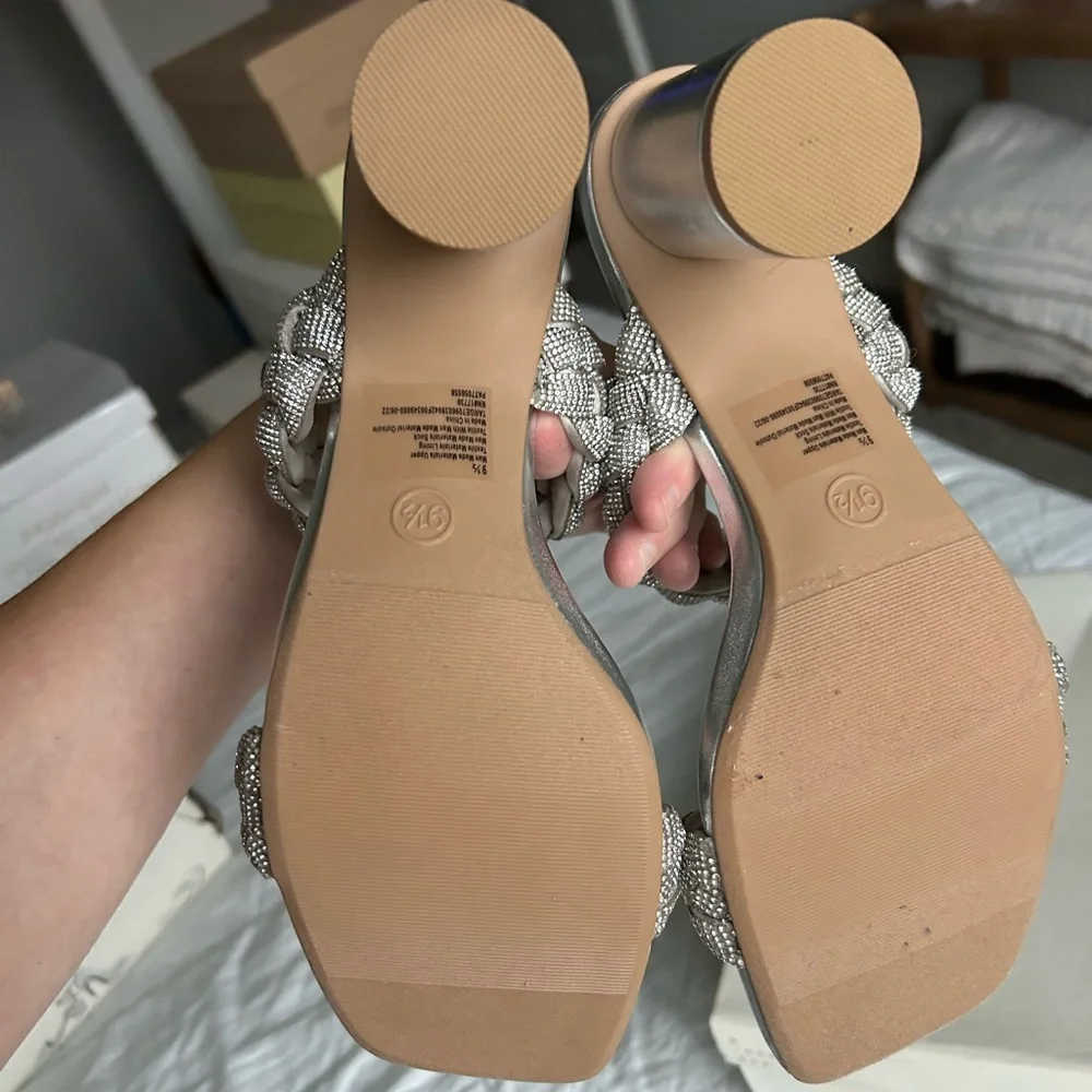 A NEW DAY Basil Silver Rhinestone Braided Women's Heels shoes 9.5 NEW! - Picture 5 of 5